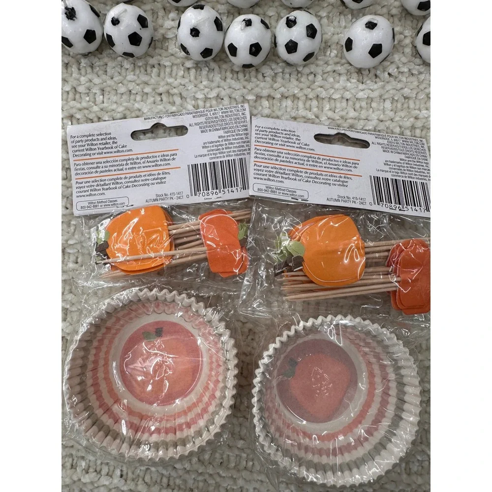 Wilton Celebrate It Cupcake Liners Picks Candles Halloween‎ Pumpkin Soccer Lot